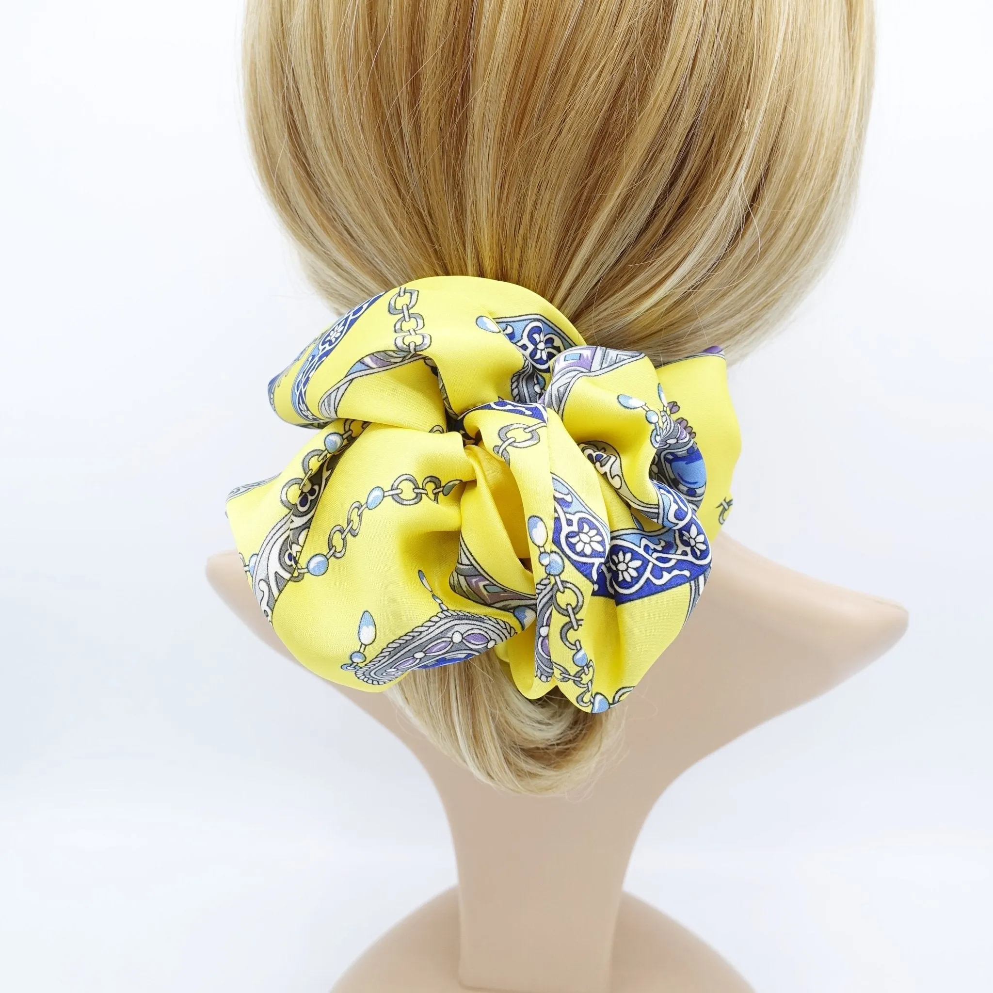 oversized satin scrunchies chain tassel print large hair elastic scrunchie women hair accessory