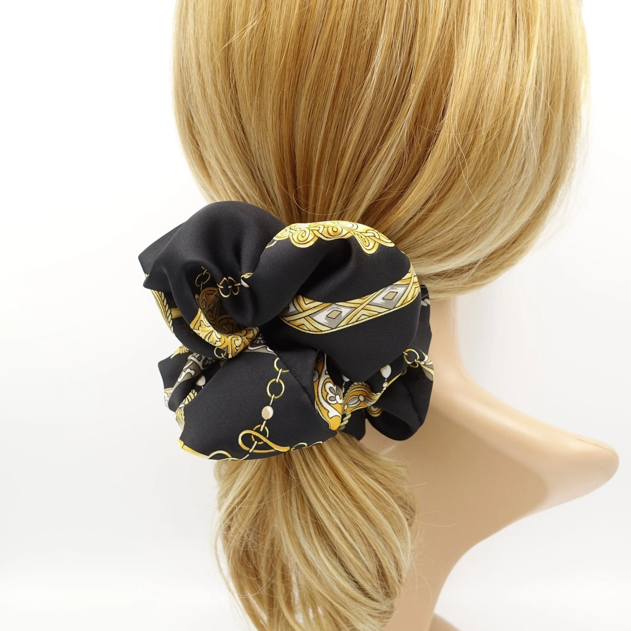 oversized satin scrunchies chain tassel print large hair elastic scrunchie women hair accessory