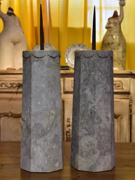 Pair of extra-large stone candle holders