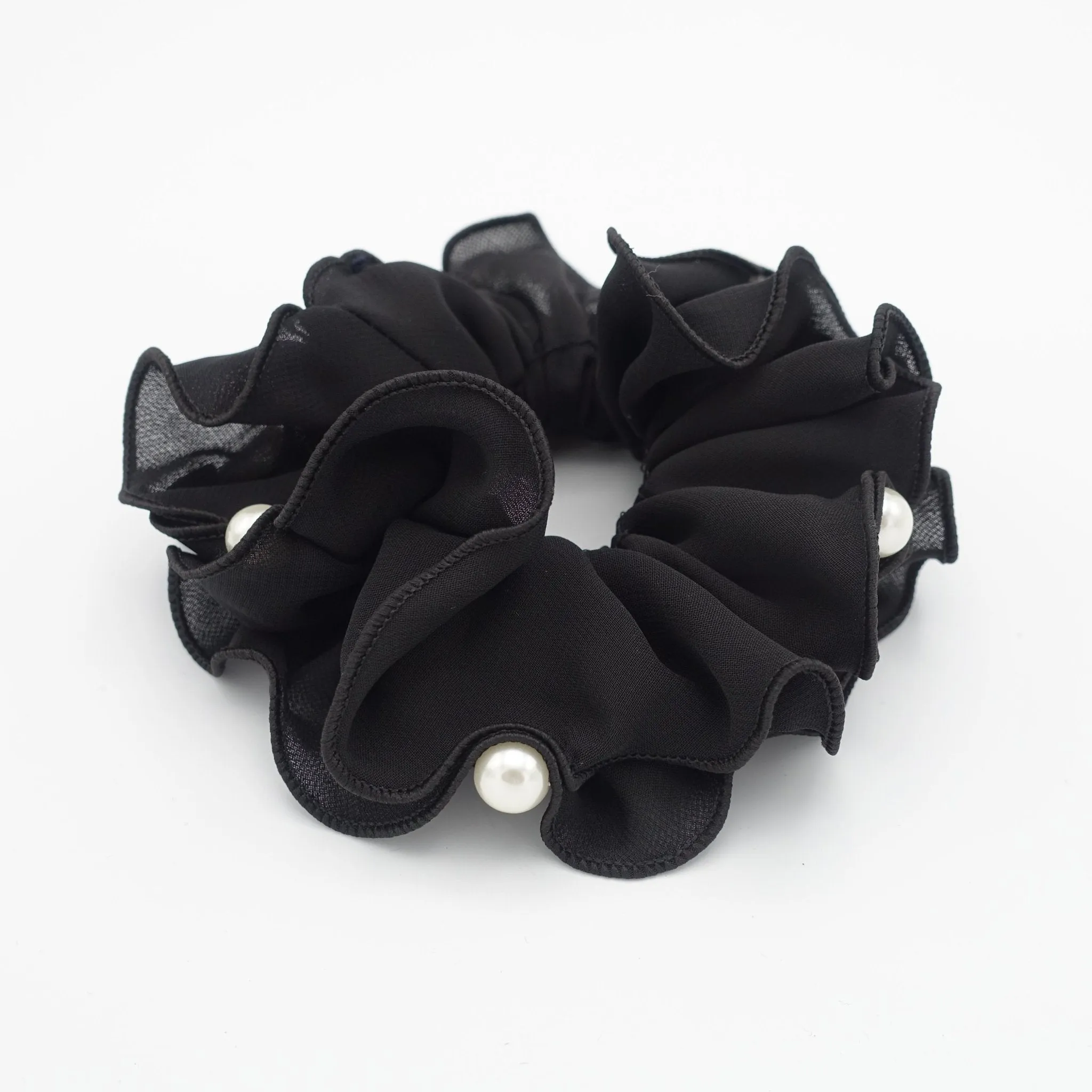 pearl decorated chiffon scrunchies women hair elastic scrunchie