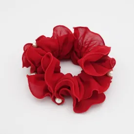 pearl decorated chiffon scrunchies women hair elastic scrunchie