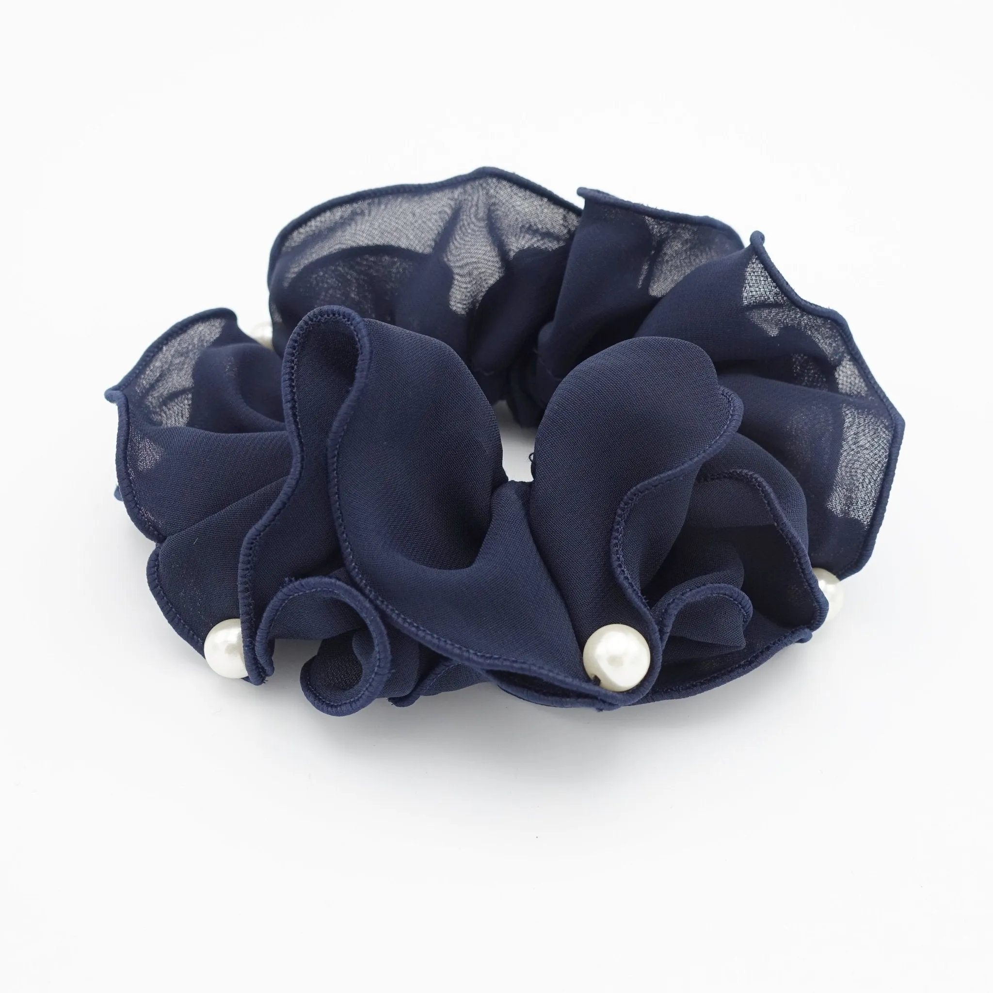 pearl decorated chiffon scrunchies women hair elastic scrunchie