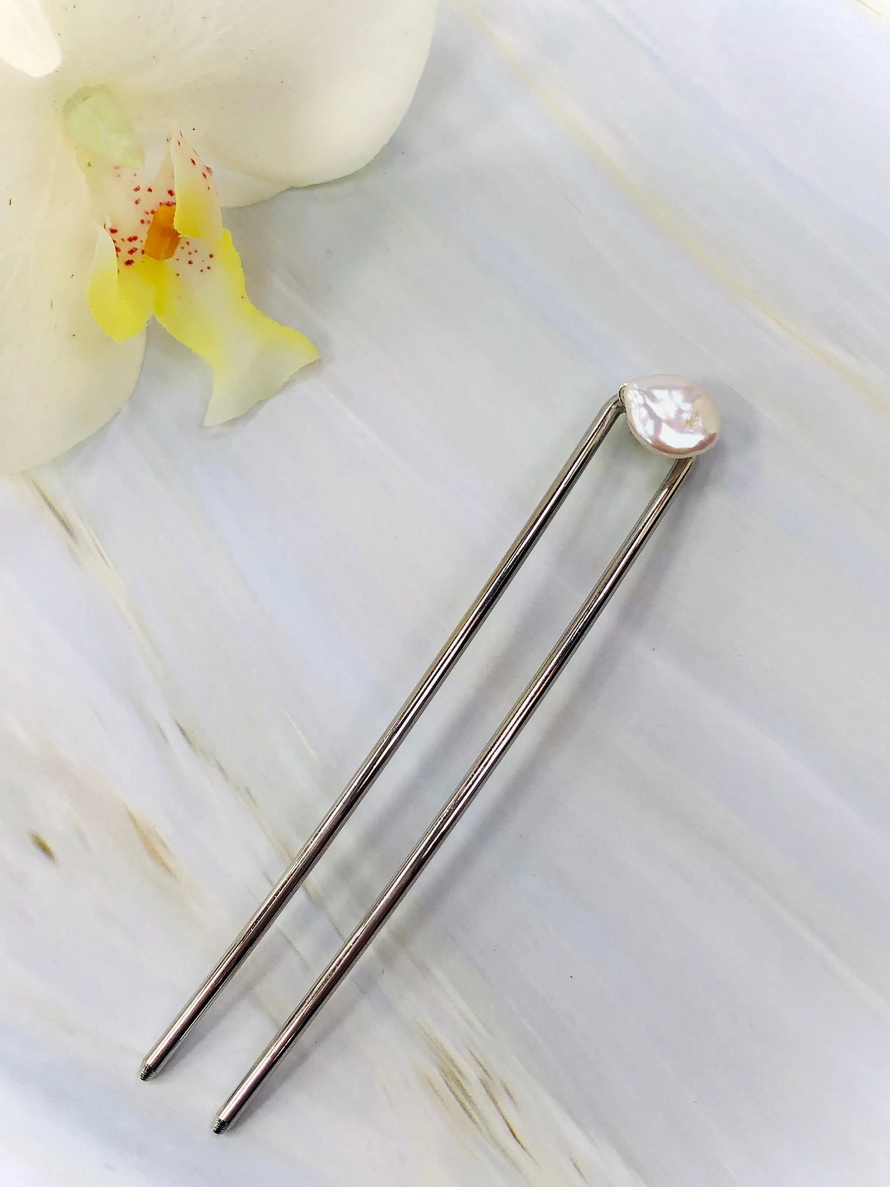 Pearl Hair Pin, Wedding Hair Pin Bridal Hair Pin, Silver Wedding hair stick