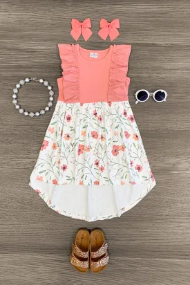 Pink & White Floral High-Low Dress