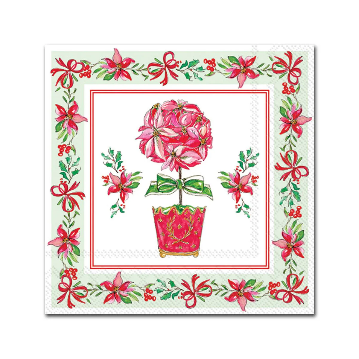 Poinsettia Topiary Paper Beverage Napkins