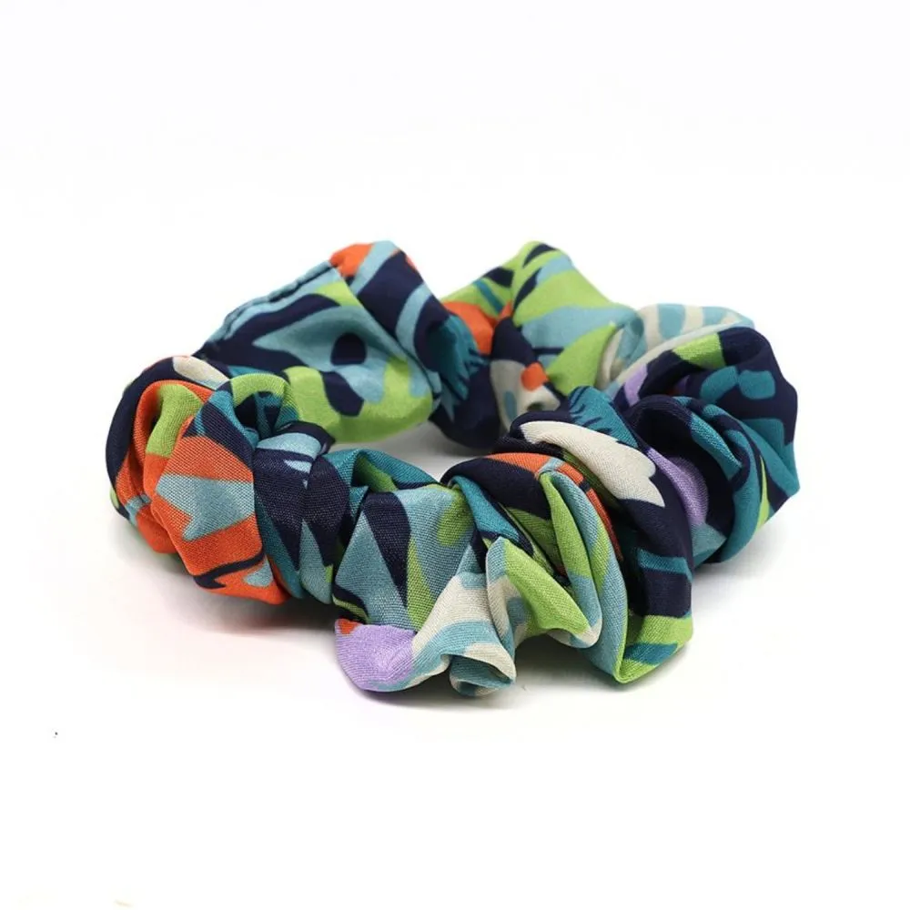 POM Navy and Lime Mix Tropical and Plain Scrunchie Duo