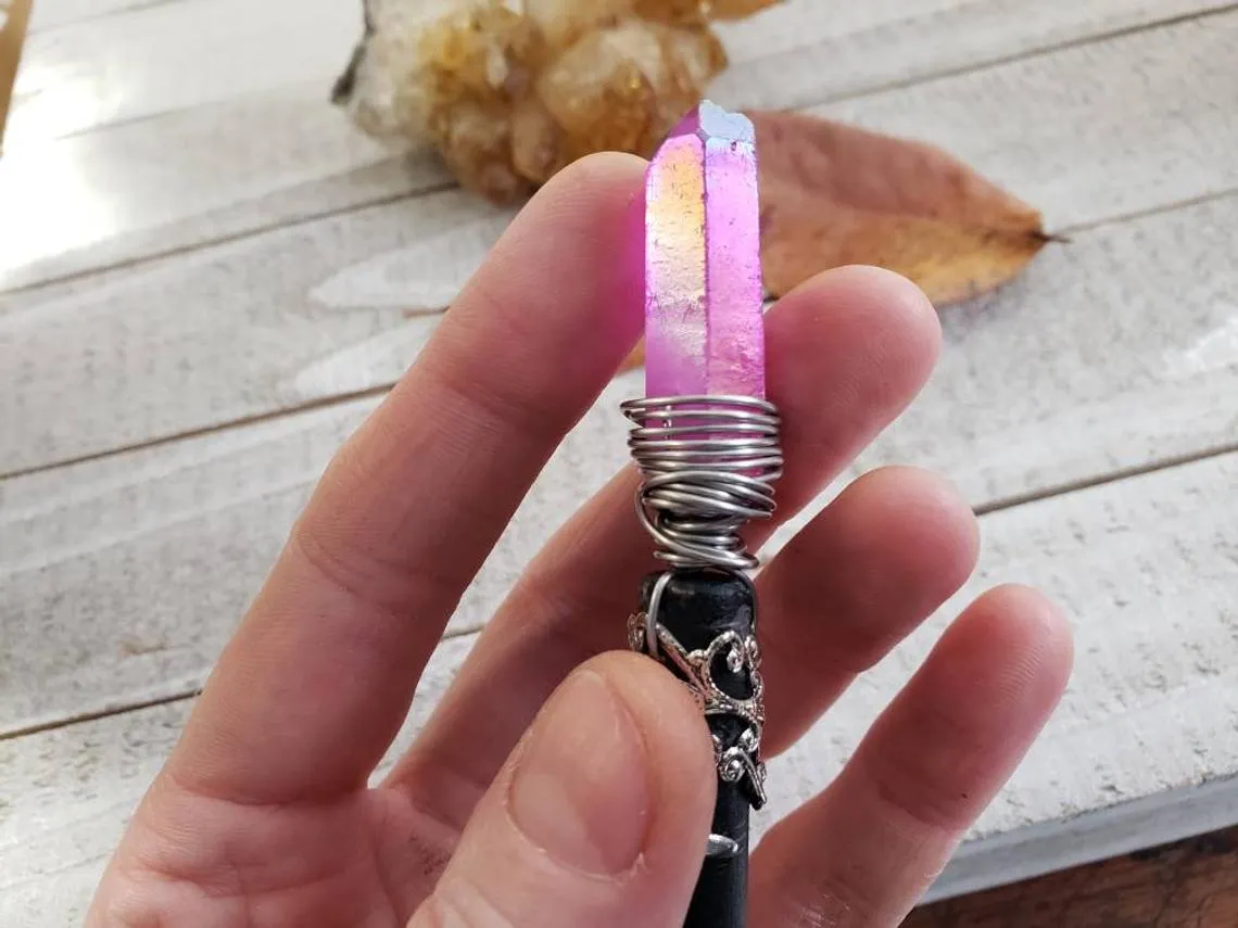 Quartz crystal wooden hair stick