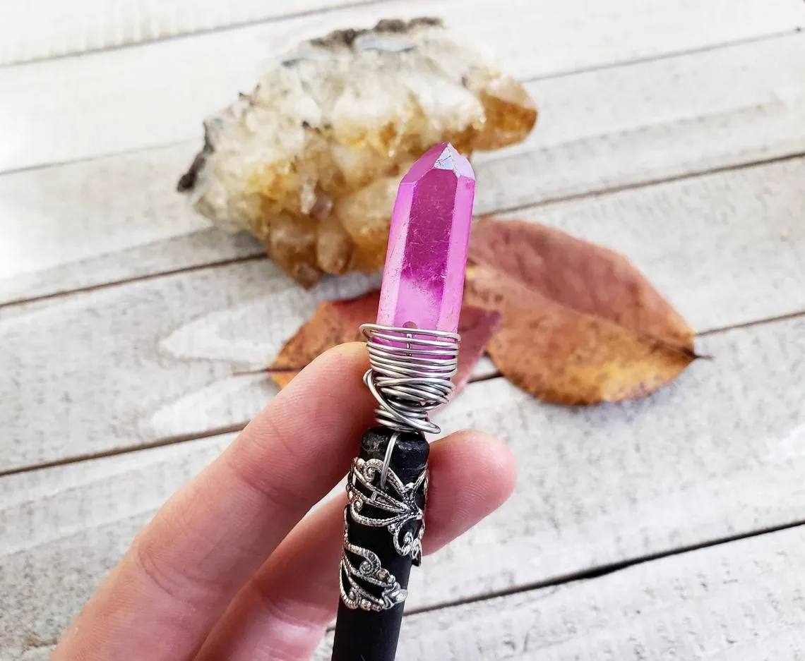 Quartz crystal wooden hair stick