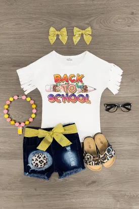 "Back To School" Distressed Denim Short Set