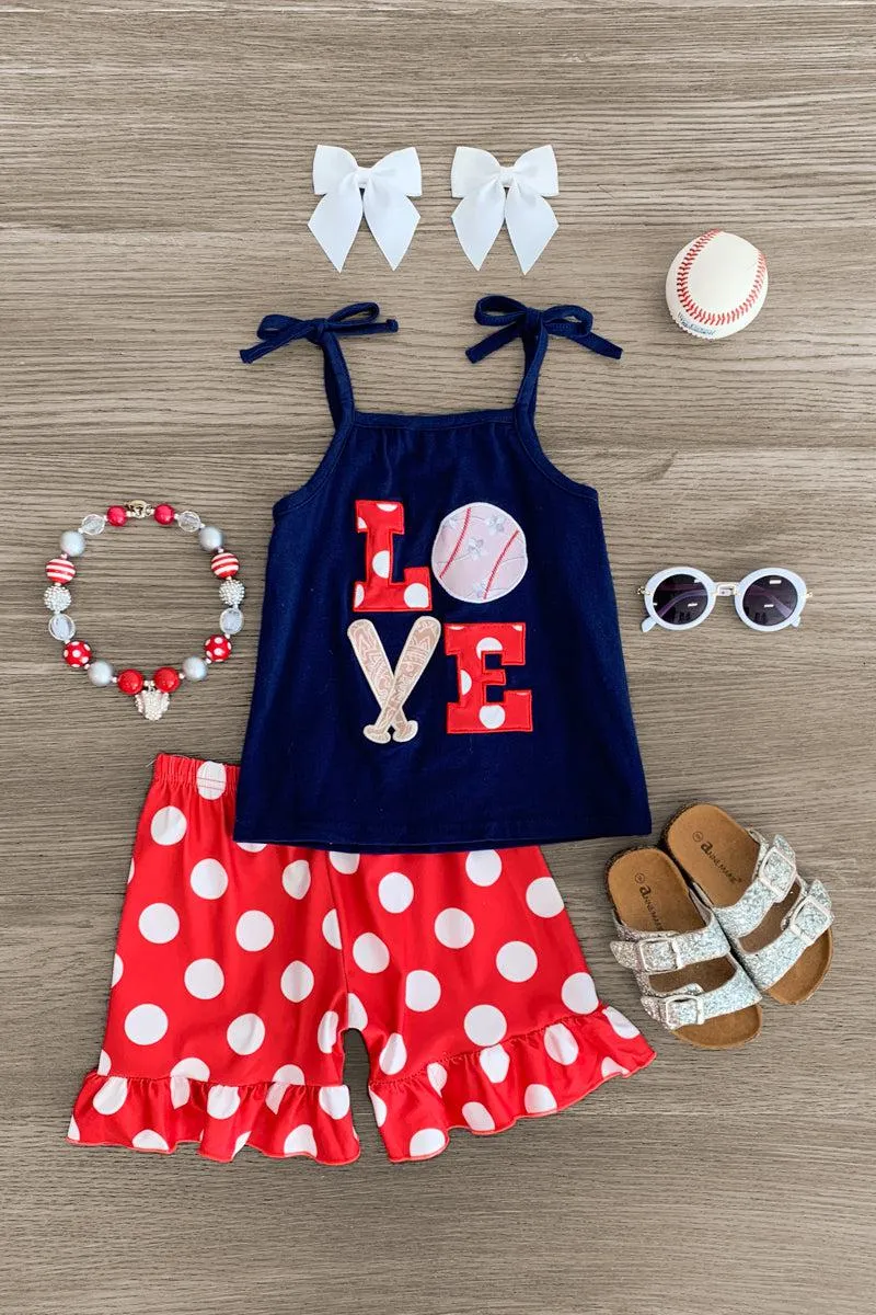 "Love" Polka Dot Baseball Short Set