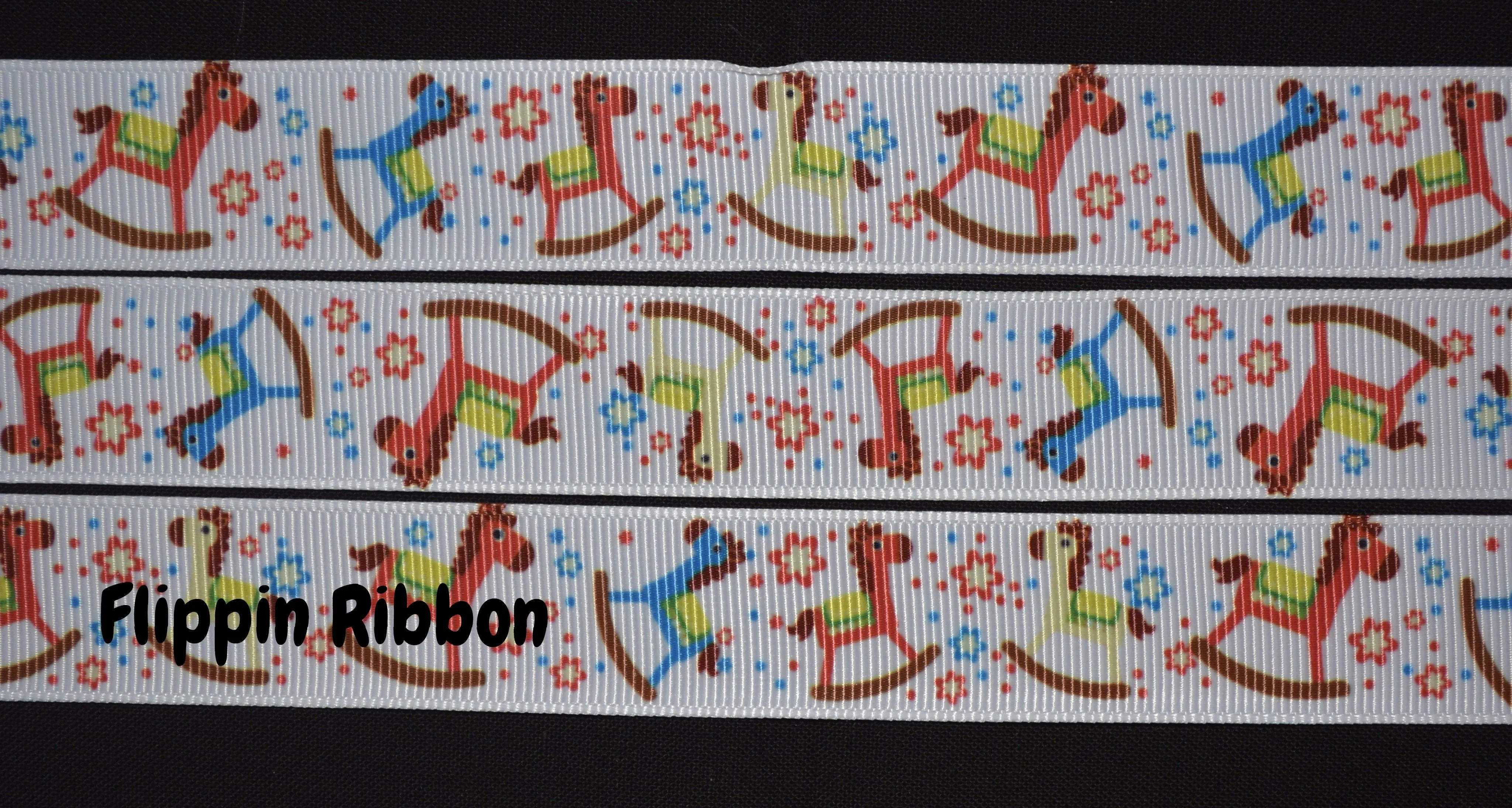 Rocking Horse Ribbon - 7/8 inch Printed Grosgrain