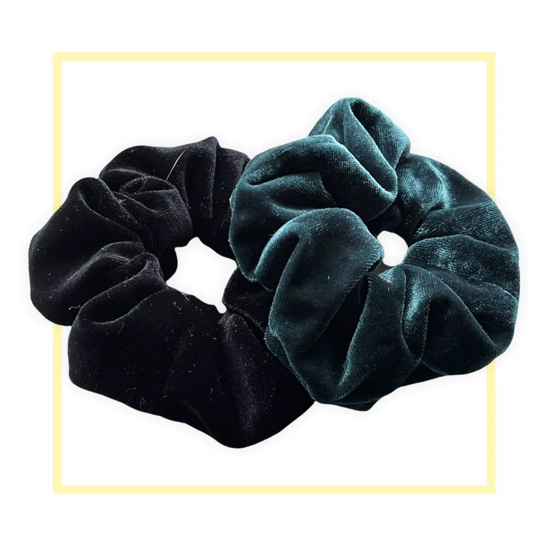 Set 2 scrunchies haarelastieken velvet zwart/petrol