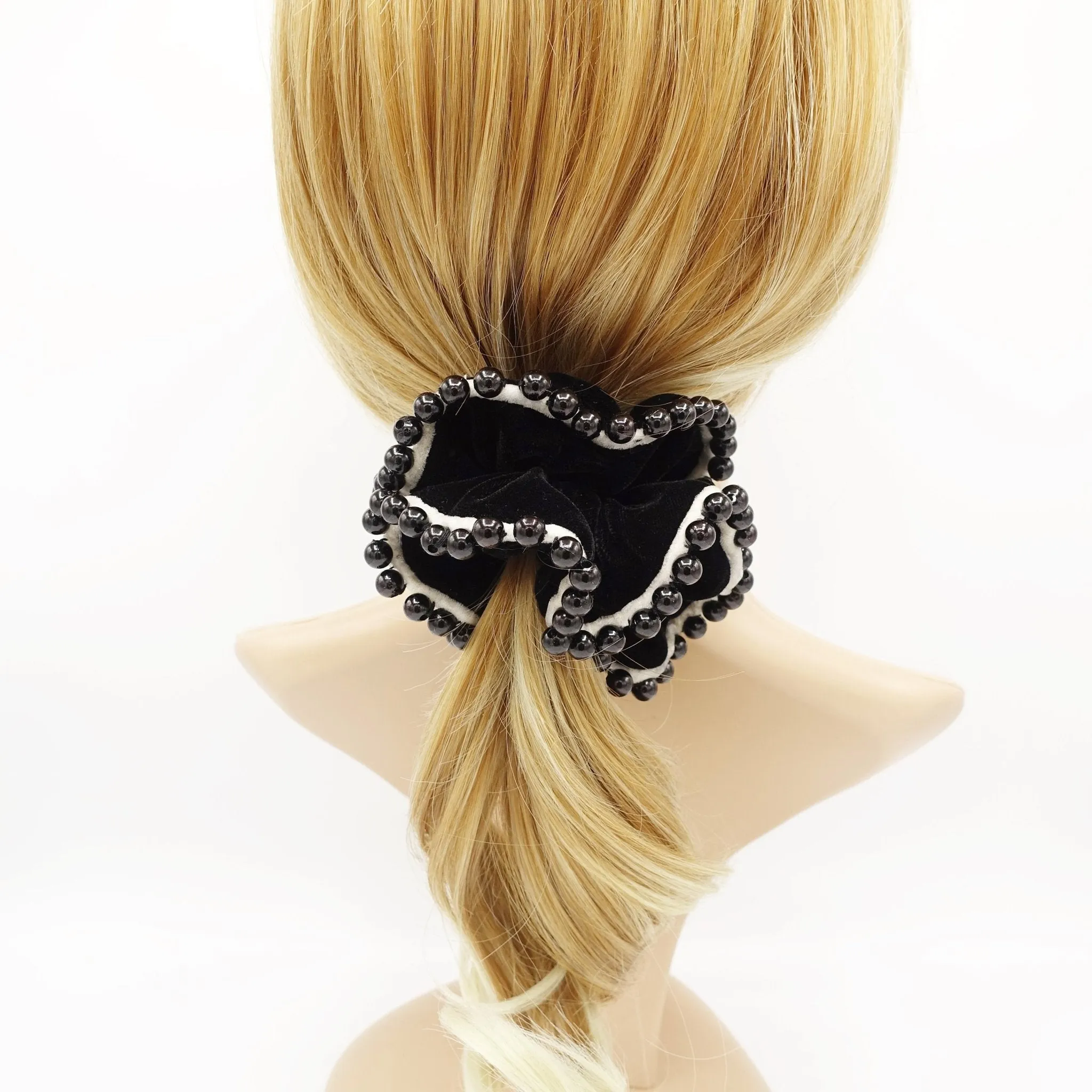 sleek pearl ball trim silk velvet scrunchies decorated hair elastic scrunchy women hair accessories