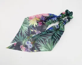 tropical colorful print chiffon tail knot scrunchies plant flower hair elastic scrunchy