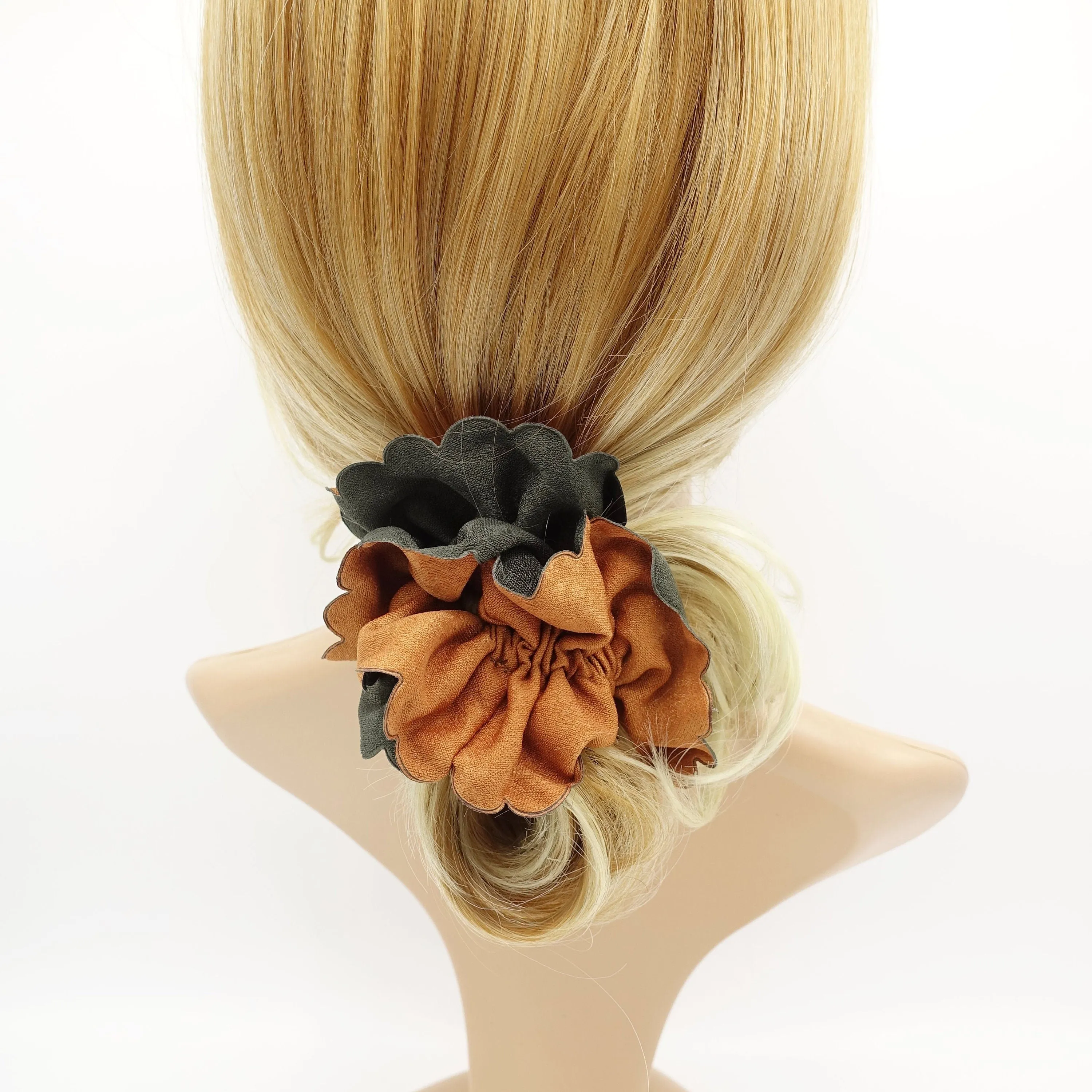 two tone scrunchies micro fiber floral petal scrunchie hair elastic women hair accessories