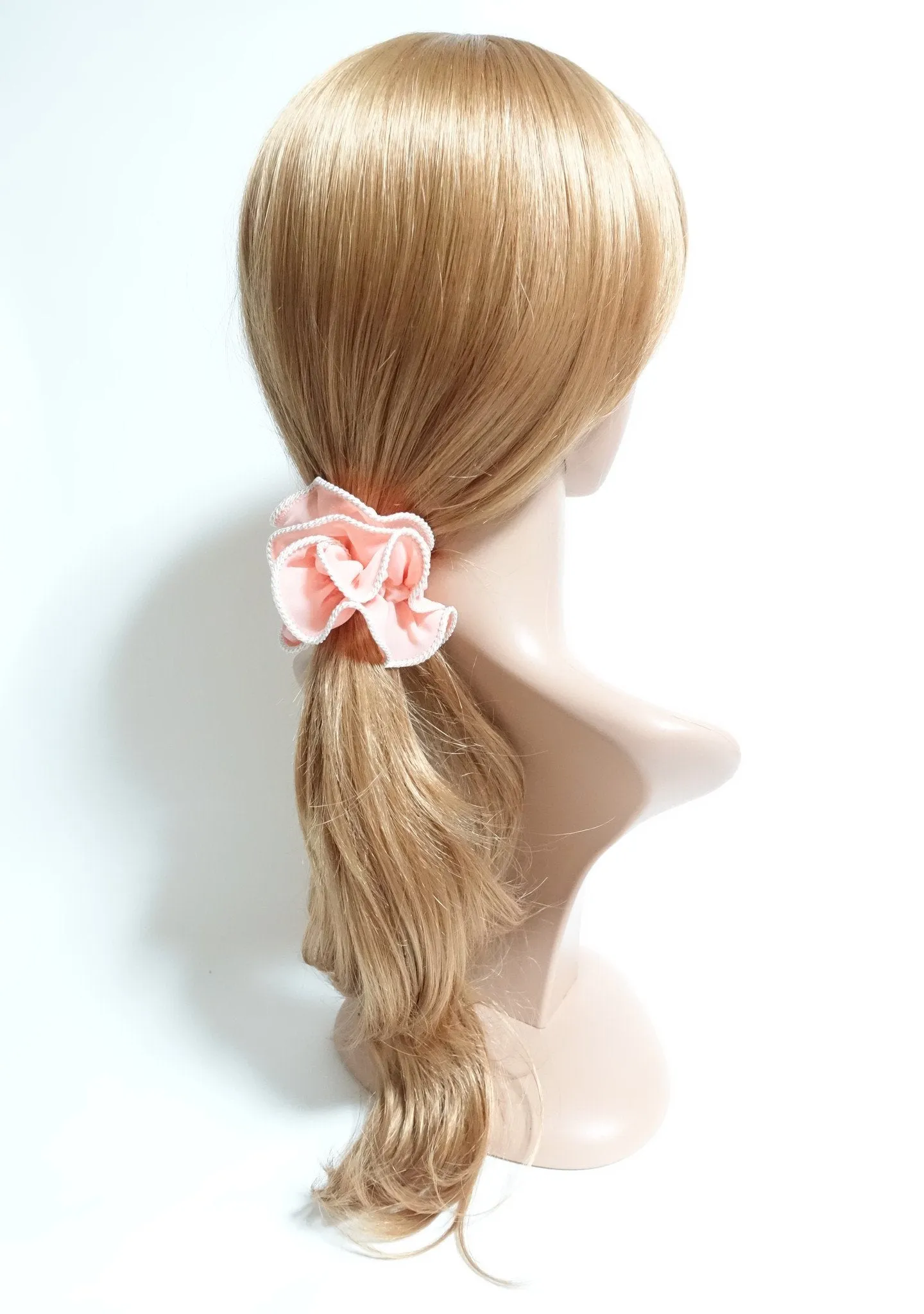 White Thread Trim Hair Chiffon Scrunchies Elastic Band Women Hair Accessories