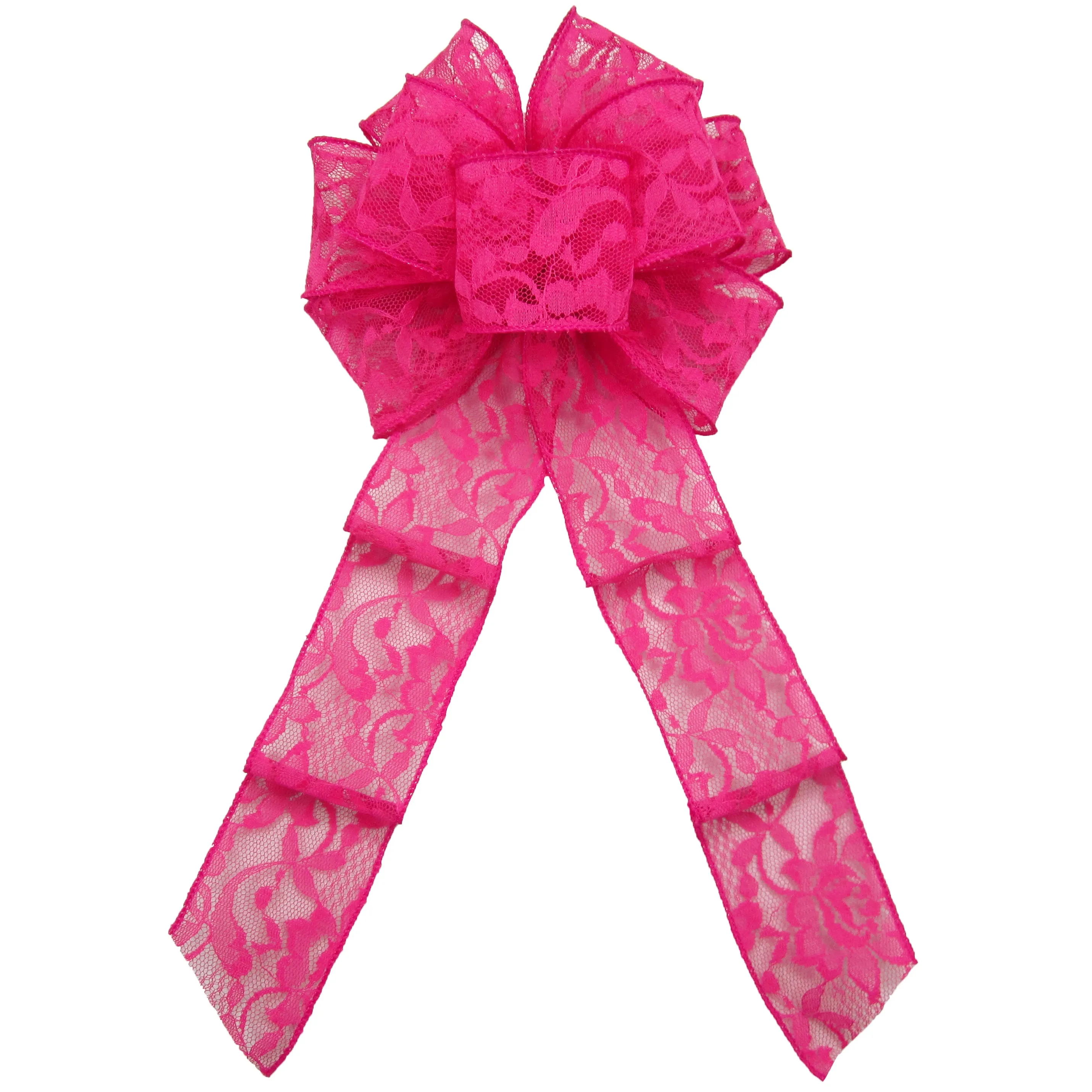 Wired Bright Pink Lace Bows (2.5"ribbon~8"Wx16"L)