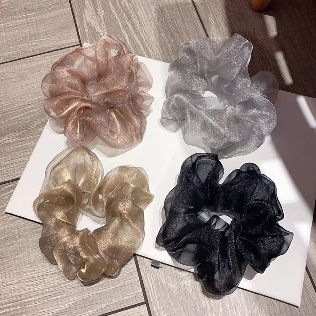 Yellow Chimes Scrunchies for Women Hair Accessories for Women 4 Pcs Satin Scrunchies Set Rubber Bands Metallic Colour Scrunchie Ponytail Holders Hair Ties for Women and Girls Gifts for Women and Girls